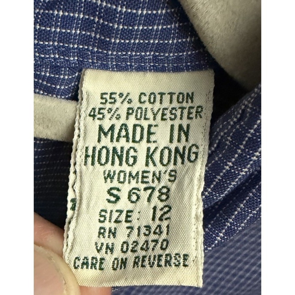 Vintage LL Bean Womens 12 Blue Checked Button Down Shirt Cotton Blend Cottage - Picture 3 of 8